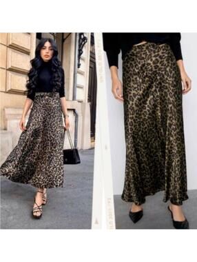 Zara Leopard-Print Maxi Skirt in Black and Brown